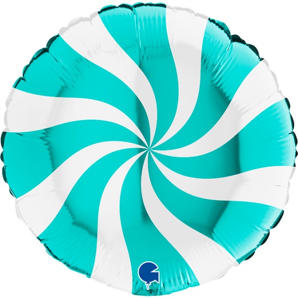 Леденец тиффани/белый, фольгированный шар с гелием, круг 45 см  