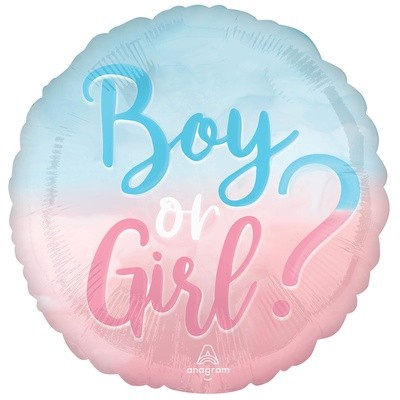Фольгированный шар Мальчик или девочка,  круг омбре, 45 см, с гелием, для гендер пати
