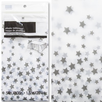 Скатерть одноразовая с рисунком Звезды серебряные, 137х183 см, п\э   