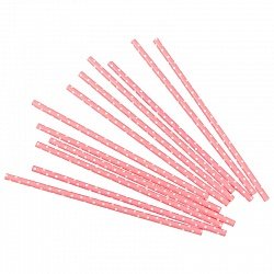 Трубочки для коктейлей, розовые в белую точку, 12шт