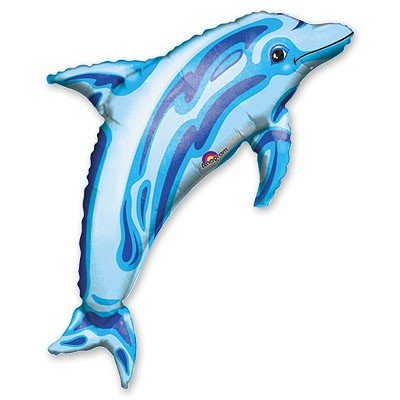 Дельфин синий, фольгированный шар с гелием, фигура