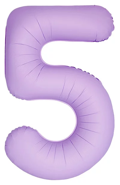 Шар цифра из фольги 5 лавандовый, матовый, slim (тонкая) 102 см, с гелием 