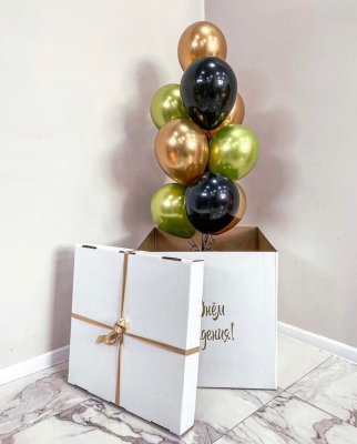 Большая коробка-сюрприз с шарами Зеленые Хромы, 70х70х70 см*