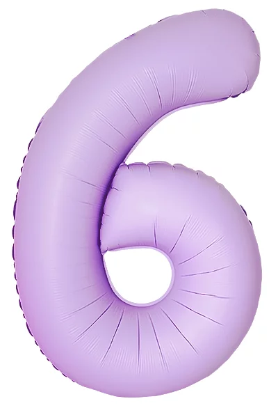 Шар цифра из фольги 6 лавандовый, матовый, slim (тонкая) 102 см, с гелием 