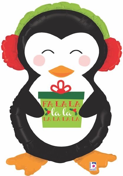 Шар фольгированный, Фигура, Пингвин с новогодним подарком, 86 см, с гелием