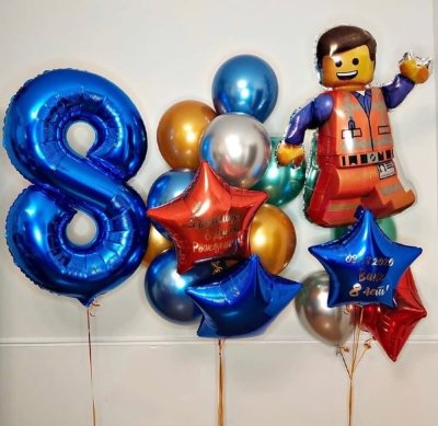 Шары на день рождения для мальчика 8 лет Лего, с цифрой