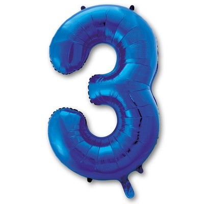 Фольгированный шар Цифра 3, синий, на грузе, 102 см