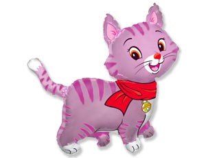 Кошечка с шарфом розовая, фольгированный шар с гелием, фигура