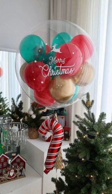 Большой прозрачный шар с маленькими шариками внутри и надписью Merry Christmas, 60см, с гелием