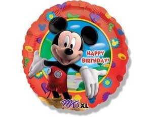 Микки Маус Happy birthday Фольгированный шар круглый красный 40 см  