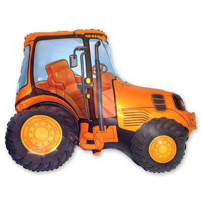 Трактор оранжевый, фольгированный шар с гелием, фигура 