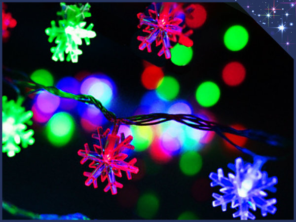 Новогодняя гирлянда Цветные большие снежинки 40 LED 6 м Мерцающие огни