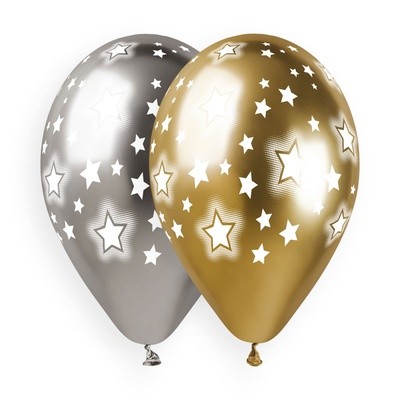 Хром со звездами, золотой и серебряный, воздушные шары с гелием, 35 см