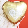 Шар фольгированный, Сердце, С Днем Свадьбы! (голуби), Золото, 45см, с гелием