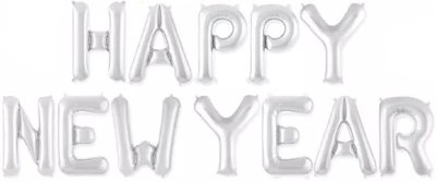 Набор шаров-букв Надпись "Happy New Year", серебро, размер букв 41 см, с воздухом, не летает