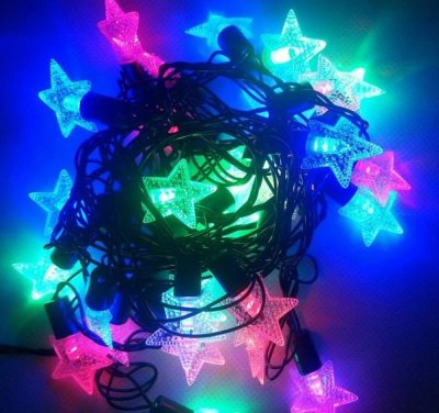 Новогодняя гирлянда Цветные большие звезды 40 LED 6 м Мерцающие огни