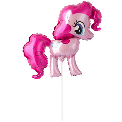 Шар на палочке Пони розовый, мини-фигура из фольги, с воздухом 