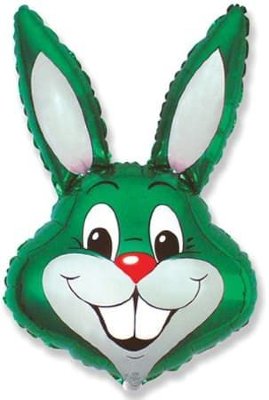 Голова зайца зеленая, фольгированный шар с гелием, фигура 88 см
