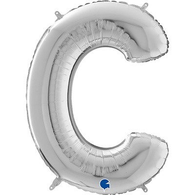Фольгированный шар буква C, серебряная, 66 см с гелием, на грузе 