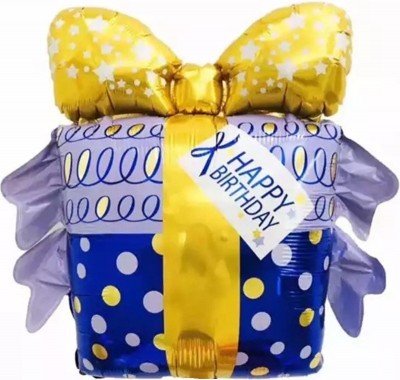 Фольгированный шар Подарок на день рождения, синий, фигура, 69 см, с гелием, 1 шт