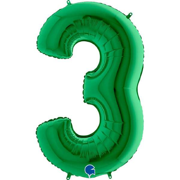 Цифра 3 с гелием из фольги, зеленая, 102 см 