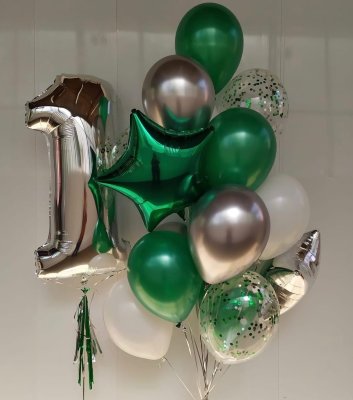 Композиция из воздушных шаров на 1 годик Зеленый хром