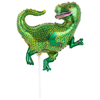 Шар на палочке Динозавр Тиранозавр зеленый, мини-фигура из фольги, с воздухом   