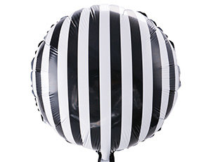 Полосы черно-белые, фольгированный шар с гелием, круг 45 см