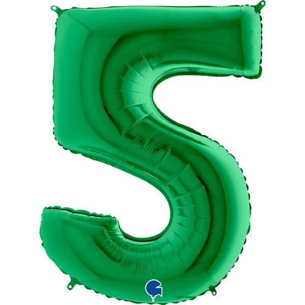 Цифра 5 с гелием из фольги, зеленая, 102 см   