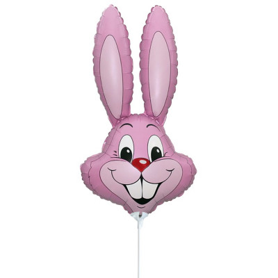 Шар на палочке Кролик светло розовый, мини-фигура из фольги, с воздухом  