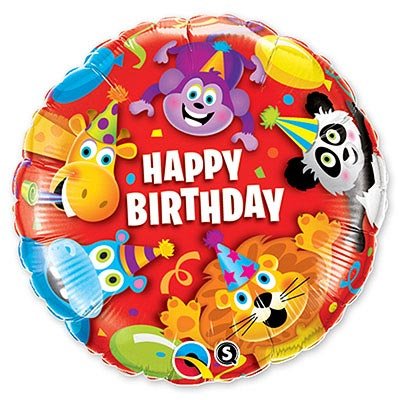 Вечеринка зверей Happy birthday, фольгированный шар с гелием, круг, 45 см