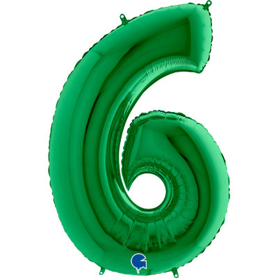 Цифра 6 с гелием из фольги, зеленая, 102 см   