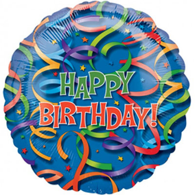 С днем рождения Серпантин, фольгированный шар с гелием, круг 80 см