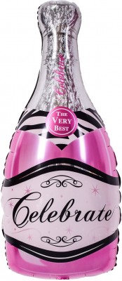 Бутылка шампанского розовая, фольгированный шар с гелием,  фигура 99 см