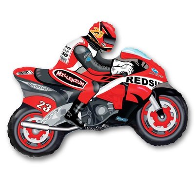Мотоциклист красный, фольгированный шар с гелием, фигура