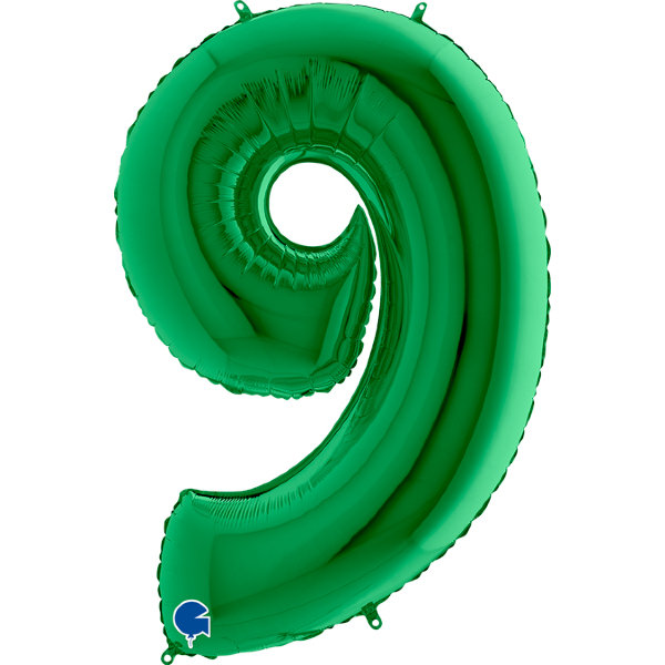 Цифра 9 с гелием из фольги, зеленая, 102 см  
