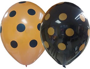 Горошек оранжево-черный, воздушные шары с гелием под потолок, 35 см 