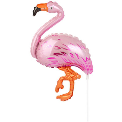 Шар на палочке Фламинго розовый, мини-фигура из фольги, с воздухом  