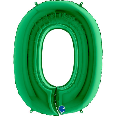 Цифра 0 с гелием из фольги, зеленая, 102 см   