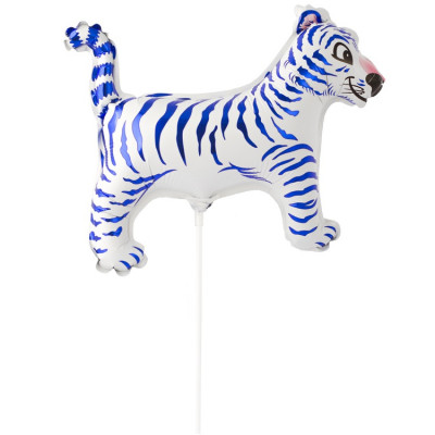 Шар на палочке Тигр белый, мини-фигура из фольги, с воздухом  