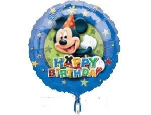 Микки Маус Happy birthday Фольгированный шар круглый синий 40 см  