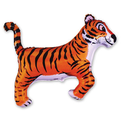 Тигр оранжевый в черную полоску, фольгированный шар с гелием, фигура