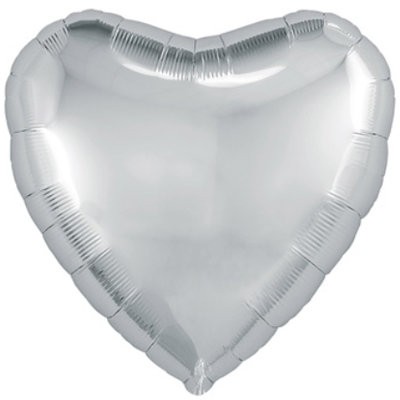 Серебряное сердце из фольги, с гелием, 60 см , металлик 