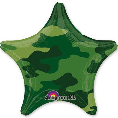 Звезда камуфляж темно зеленый, шар из фольги с гелием, 45 см