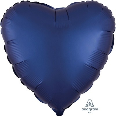 Фольгированный шар сердце темно синий сатин, 45 см, с гелием
