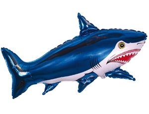 Акула большая сердитая, фольгированный шар, фигура, синяя