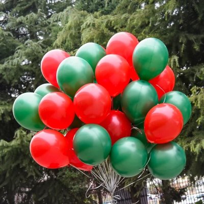 Шары латексные, красный и зеленый, пастель, 30 см, Новогодние, с гелием