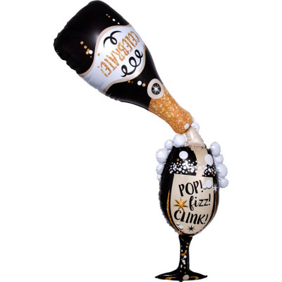 Фольгированный шар Шампанское и бокал, фигура,  с гелием, 177 см