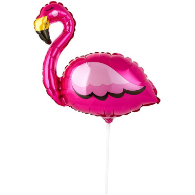 Шар на палочке Фламинго ярко-розовый, мини-фигура из фольги, с воздухом  