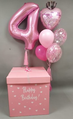 Большая розовая коробка-сюрприз с шарами Принцесса №2, 70х70х70 см*